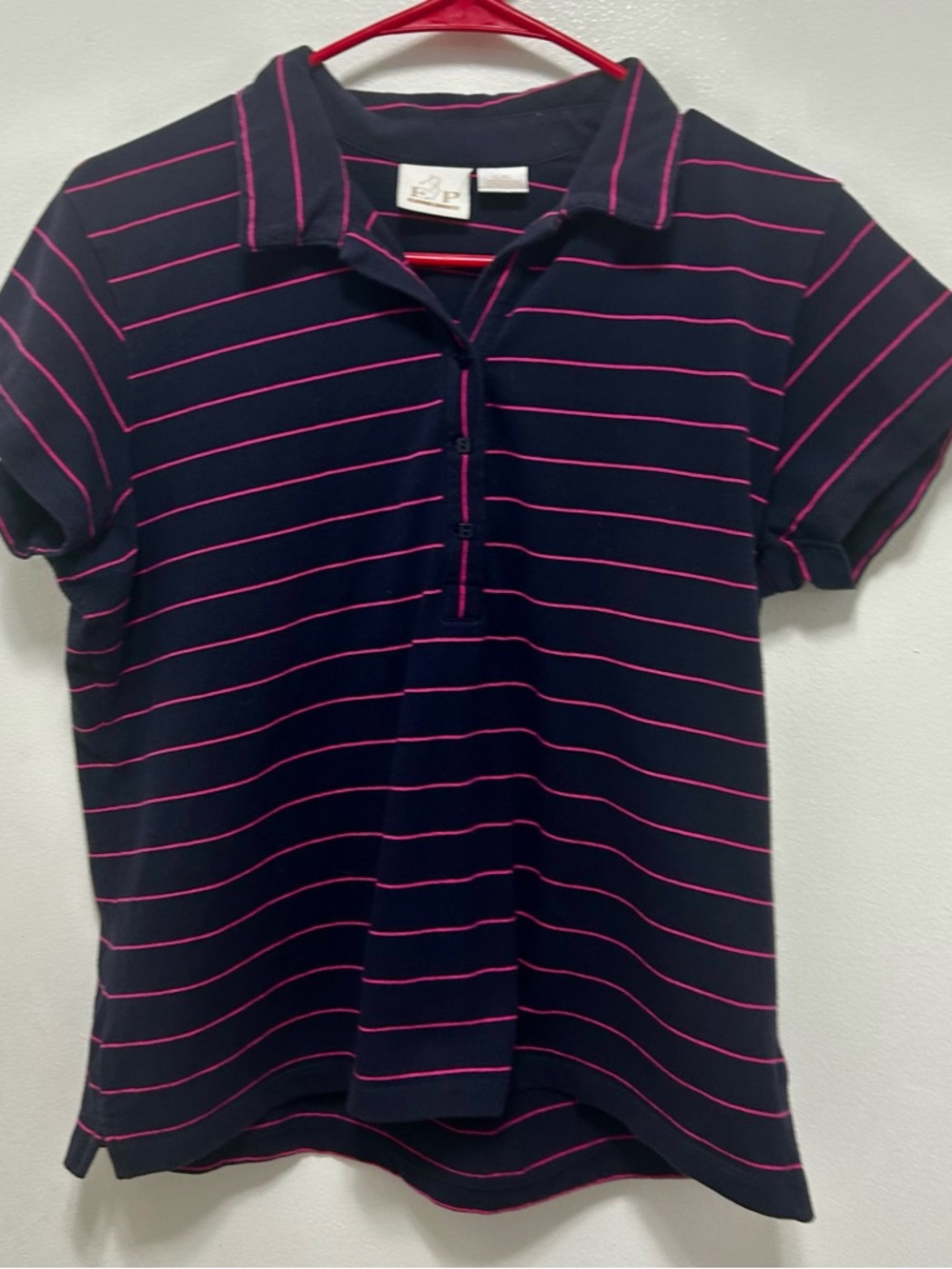 EP Pro Navy Polo Top with Pink Stripes